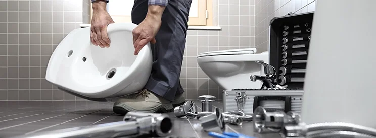 Fix-It Construction Services bathroom fixture installation with toilet and sink components Harrisonburg VA