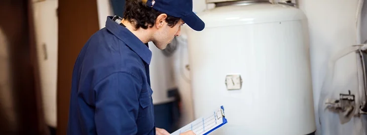 Fix-It Construction Services technician inspecting residential water heater system Harrisonburg VA