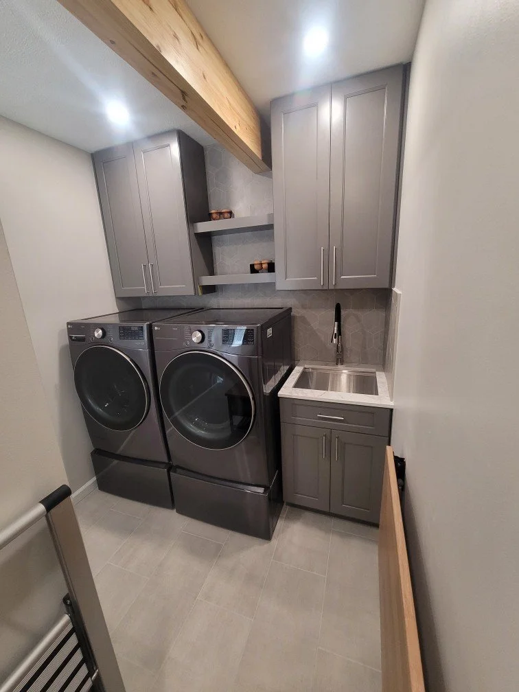Fix-It Construction Services laundry room remodel with custom cabinets and sink Harrisonburg VA
