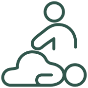 Icon showing a pregnant person lying on a massage table while a therapist provides a massage.