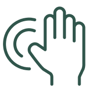 A hand with a finger touching a circular contact point, indicating tap or touch gesture.