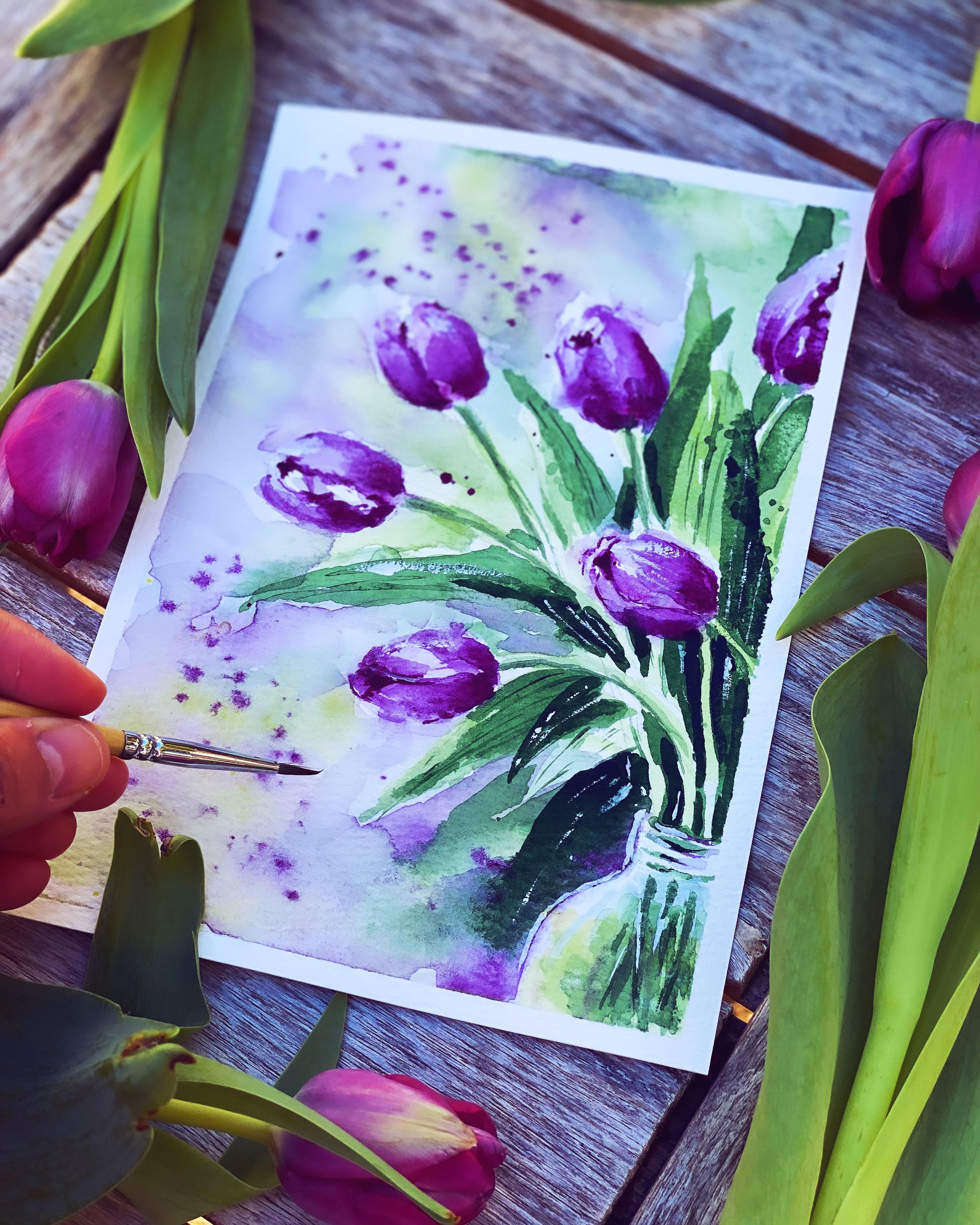 Loose tulips in watercolor