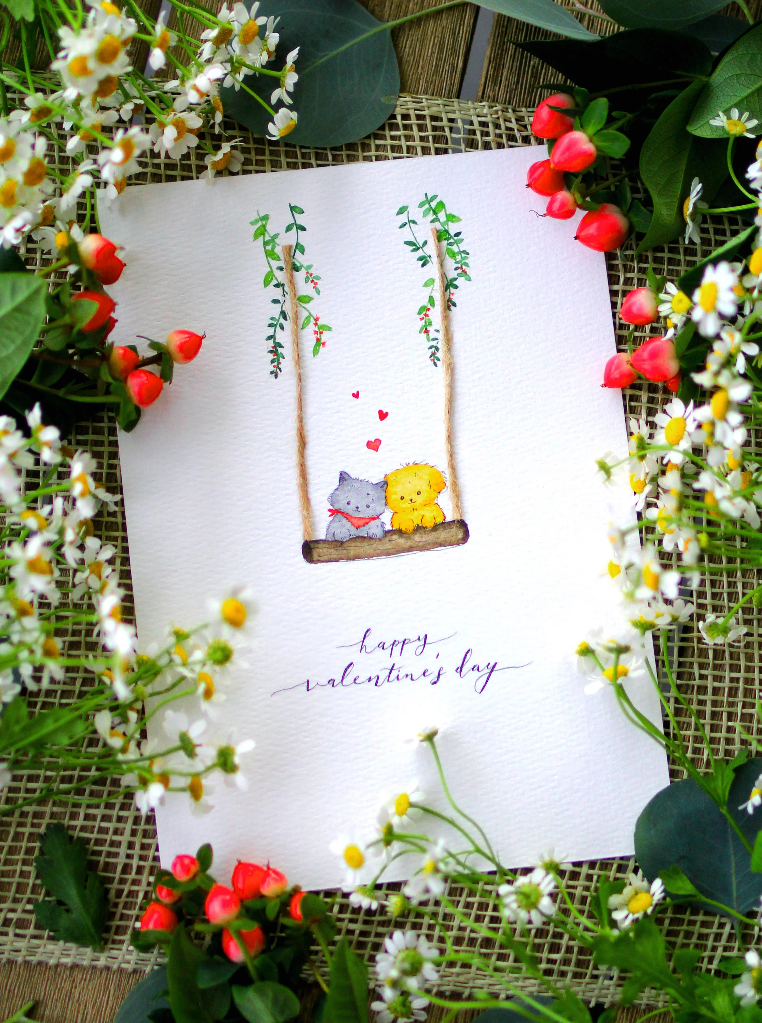 A playful Valentine's card with twine details 