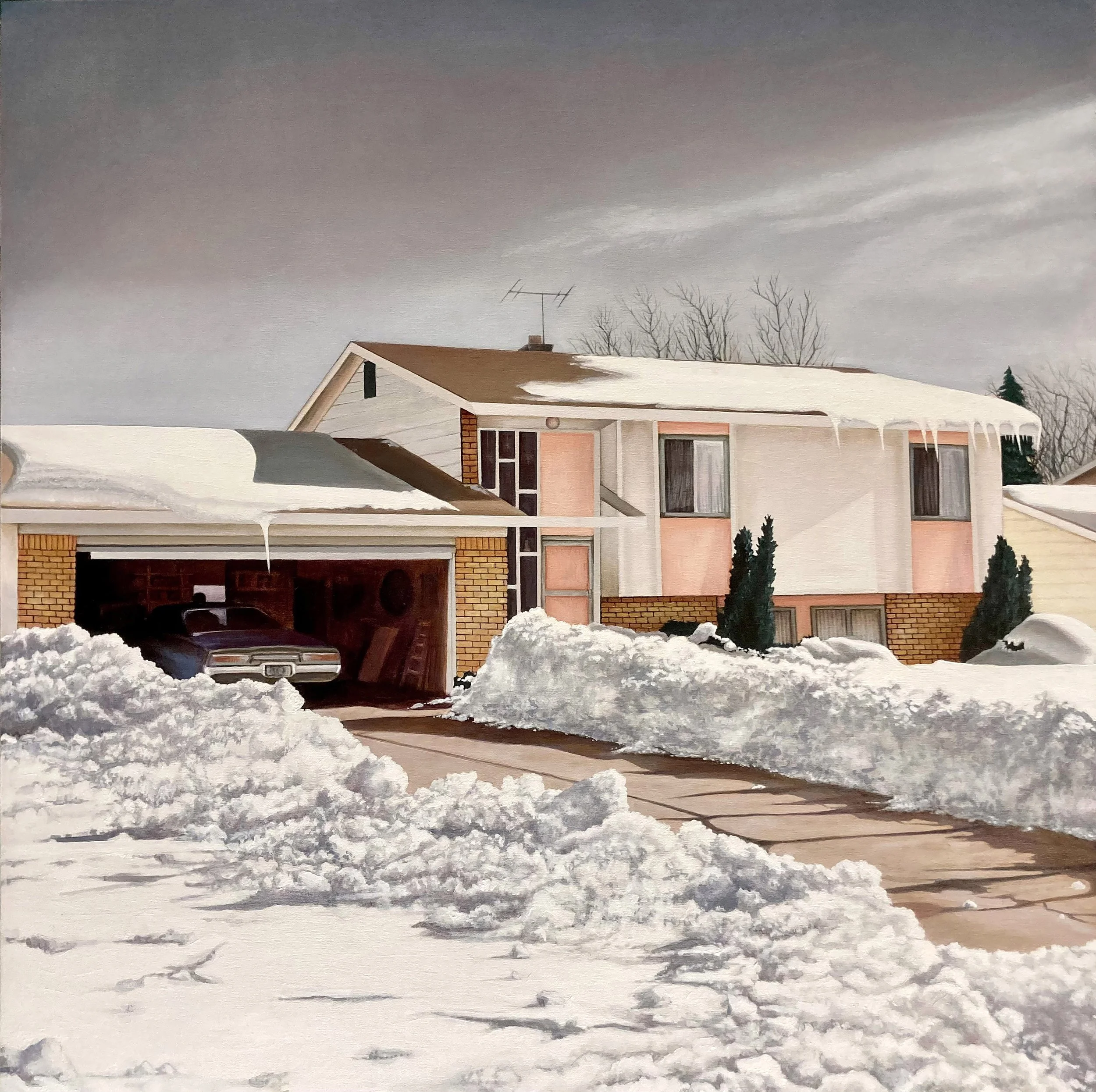 "Jamestown Road, December 1974", 24x24in, oil on panel, 2021 (available)