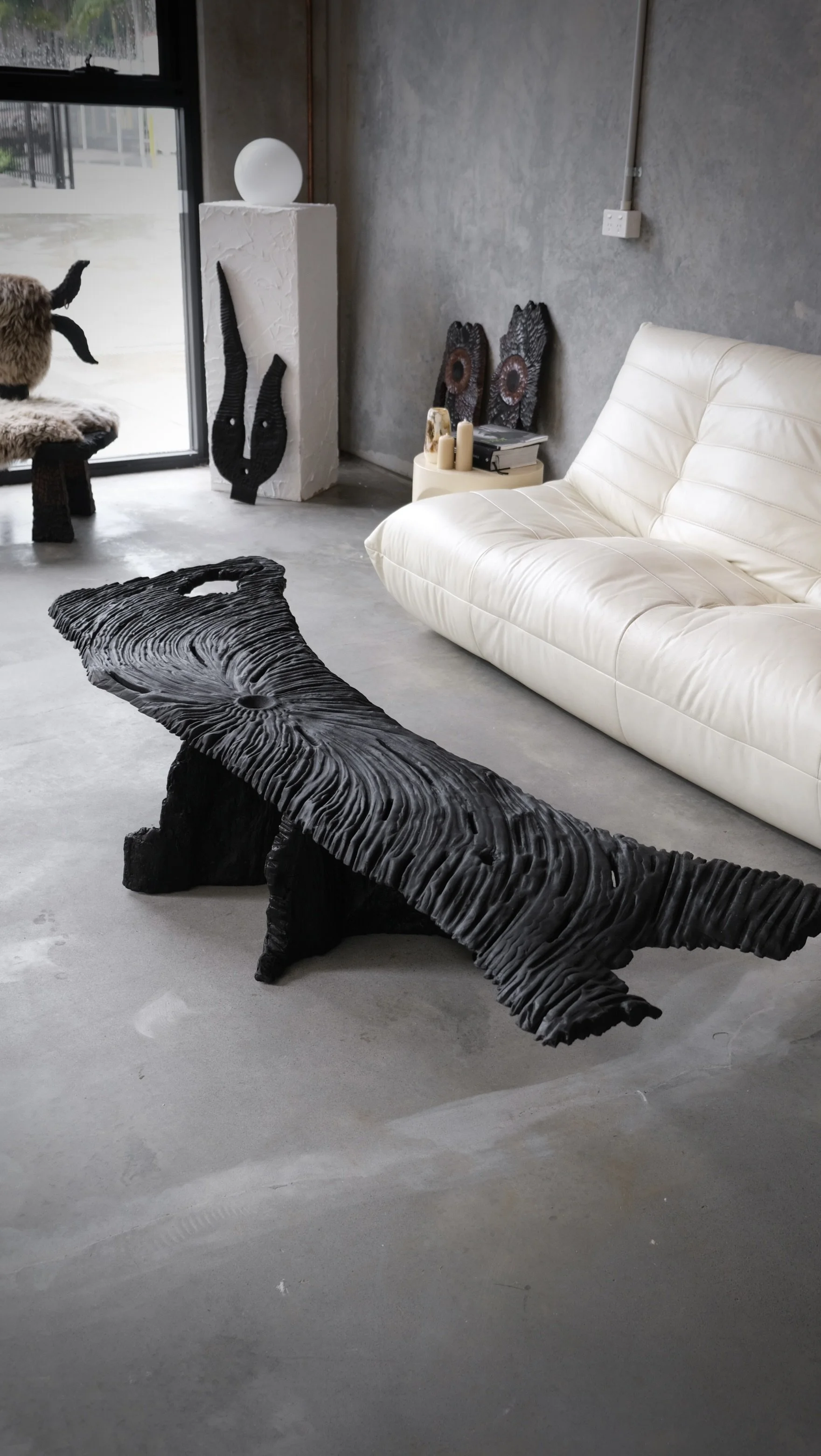 Sculptural reclaimed red cedar Shou Sugi Ban coffee table — Kitsune Moon Studio Byron Bay