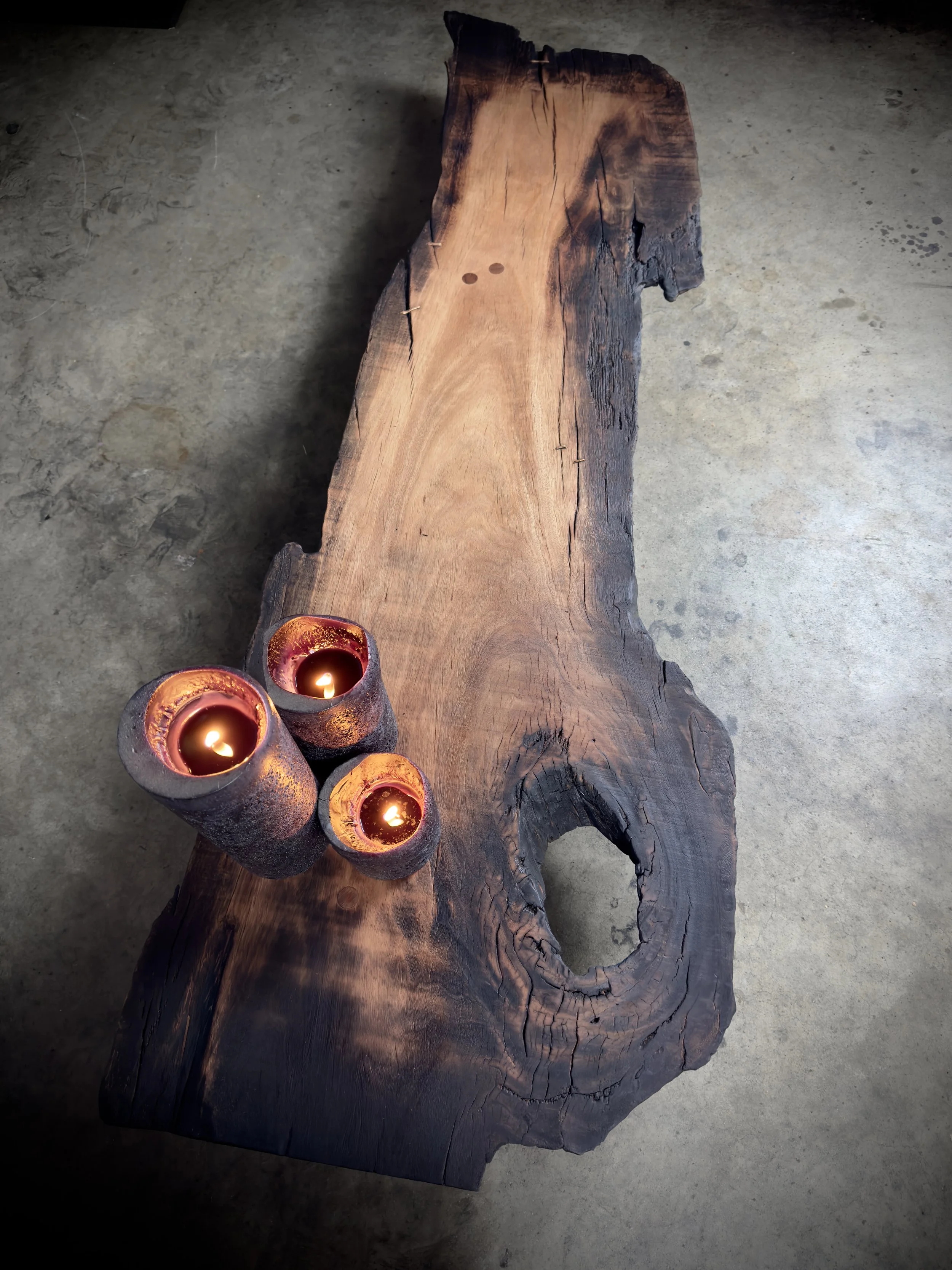 Handmade low tea table in flood-reclaimed timber — Kitsune Moon Studio Byron Bay