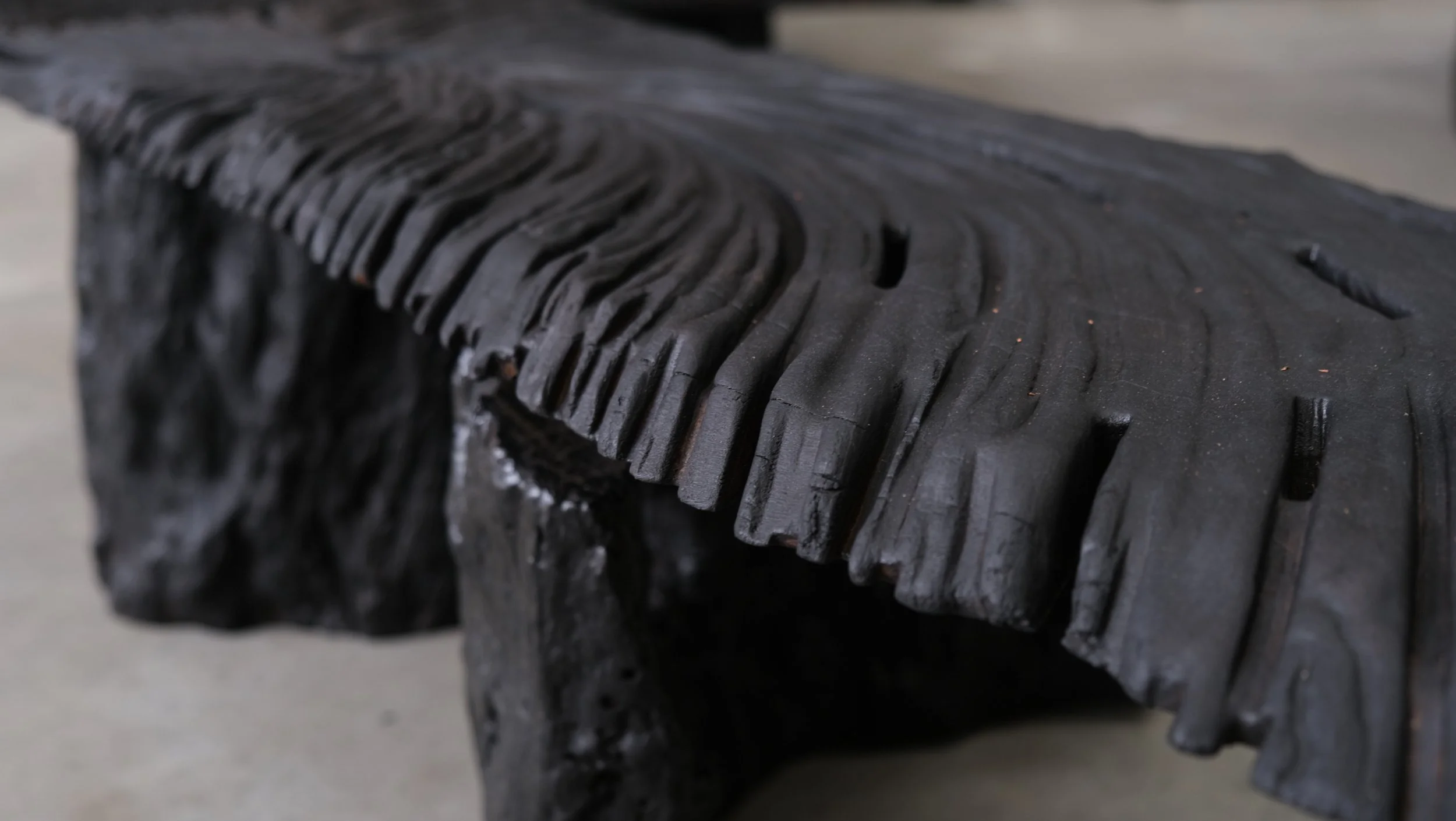 Sculptural reclaimed red cedar Shou Sugi Ban coffee table — Kitsune Moon Studio Byron Bay