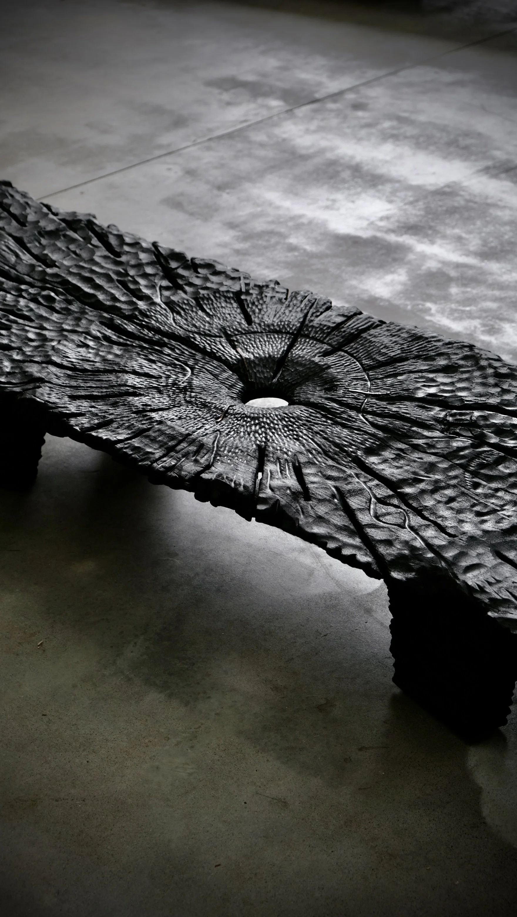 Reclaimed mahogany Shou Sugi Ban ceremonial table with copper details — Kitsune Moon Studio Byron Bay