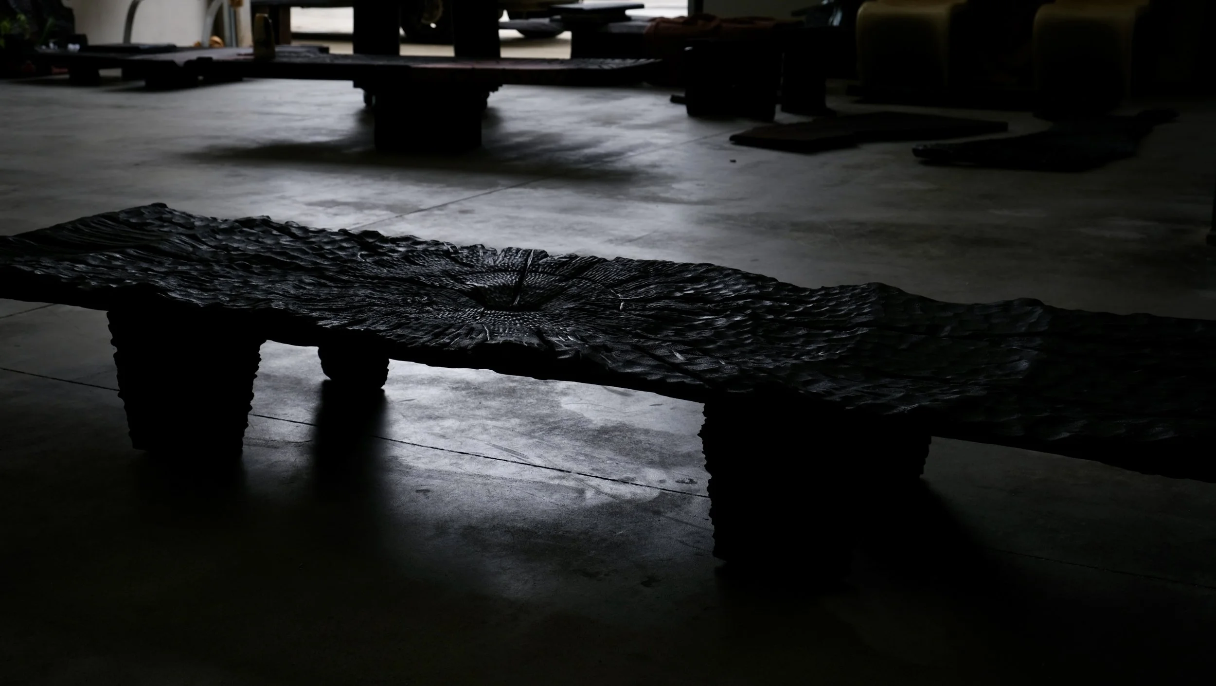 Reclaimed mahogany Shou Sugi Ban ceremonial table with copper details — Kitsune Moon Studio Byron Bay