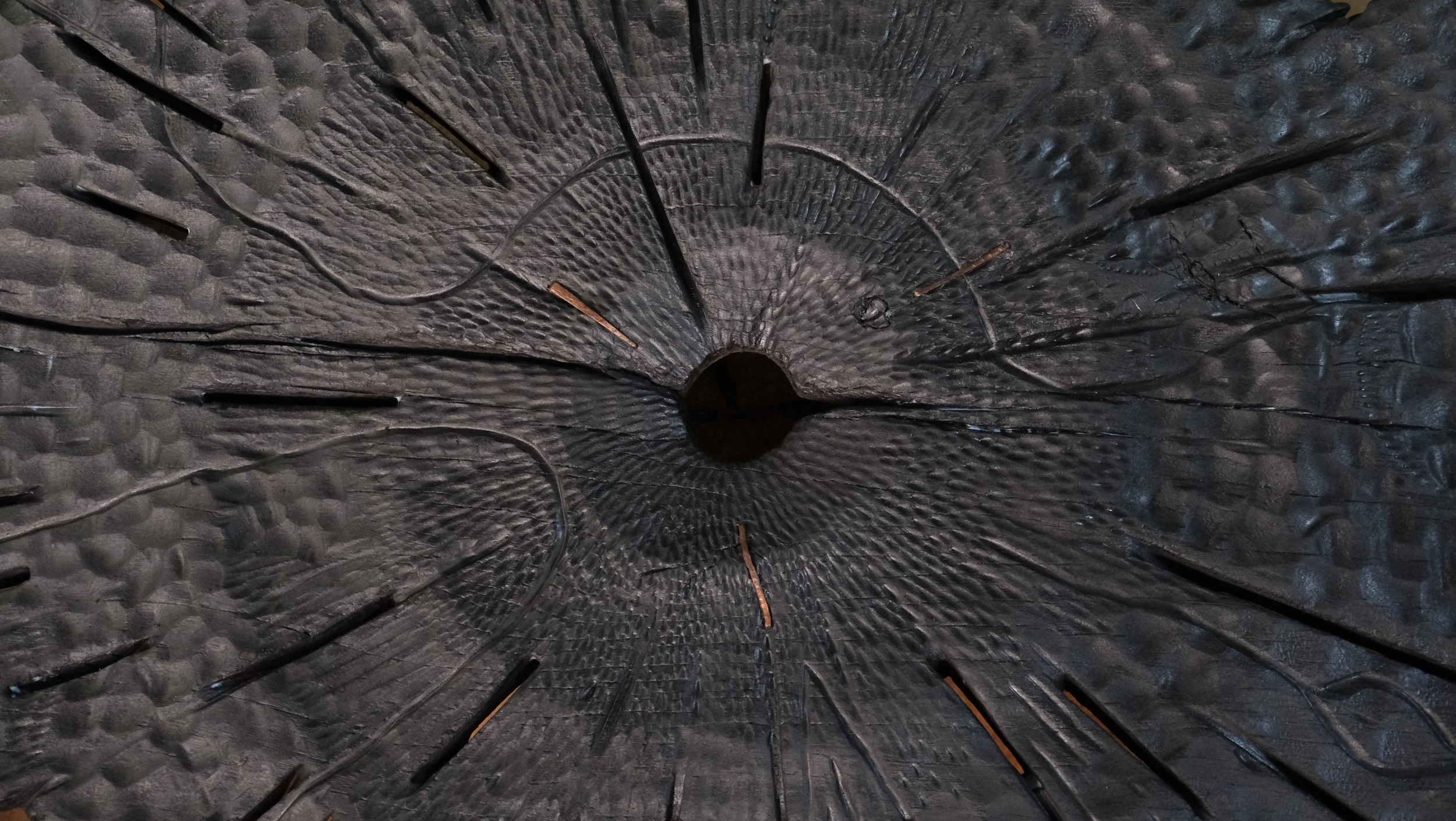 Reclaimed mahogany Shou Sugi Ban ceremonial table with copper details — Kitsune Moon Studio Byron Bay