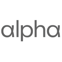 The word 'alpha' written in lowercase black letters with a distinctive 'a' stylized as a triangle.