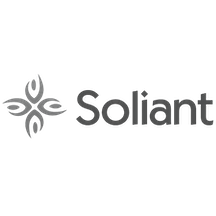 Soliant logo with a geometric flower-like symbol and the company name