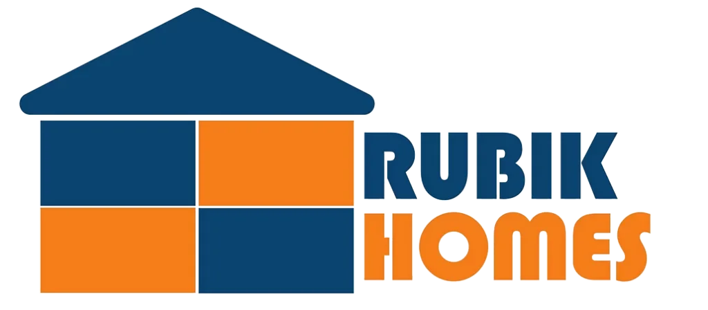 Logo of Rubik Homes with a graphic of a house made of colorful squares.