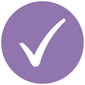 Purple checkmark inside a purple circle.
