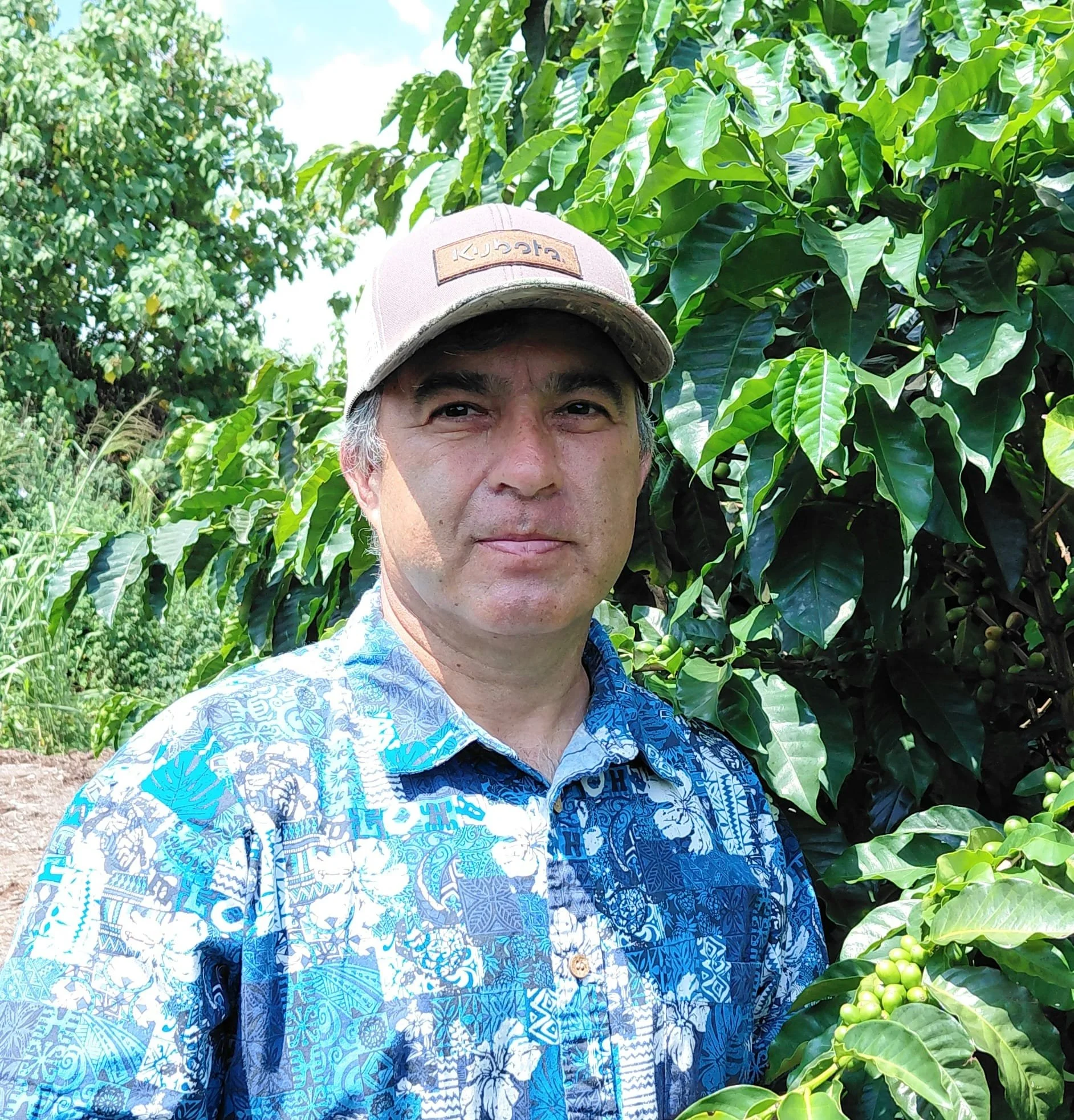 Luis Aristizábal in a field of coffee trees
