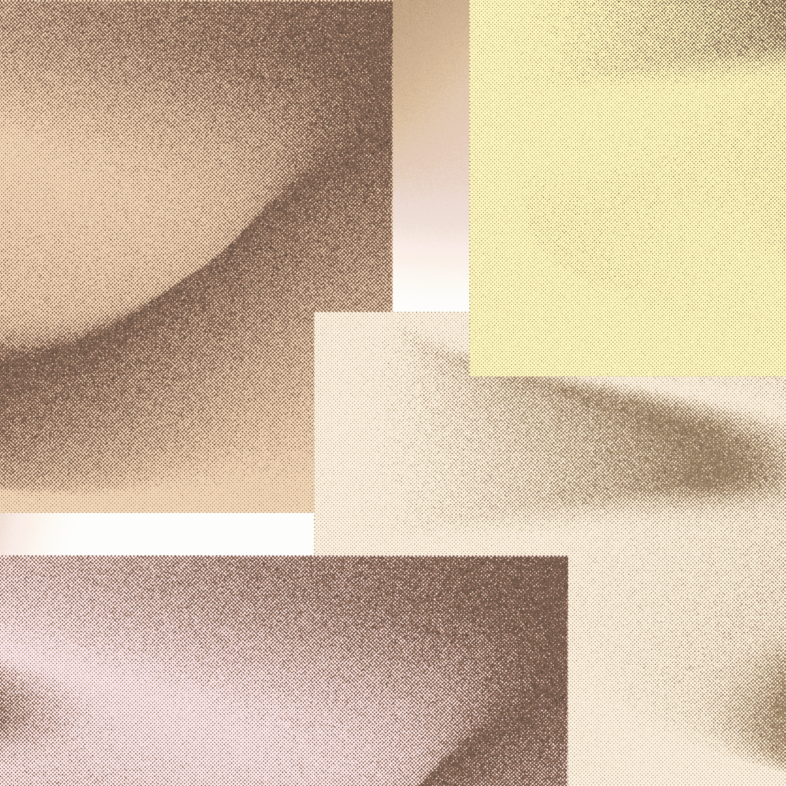 Abstract geometric pattern with shades of brown, beige, and yellow, composed of small dots forming rectangles and diagonal lines.