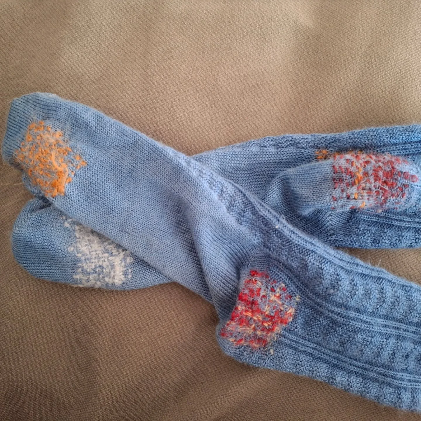 The nights are getting colder here in Armidale, so I've pulled out my trusty wool socks. Guessing they might be ten years old now? A bit thin in places but a few darns a couple of years ago and they've lasted some more. I know you can see some really