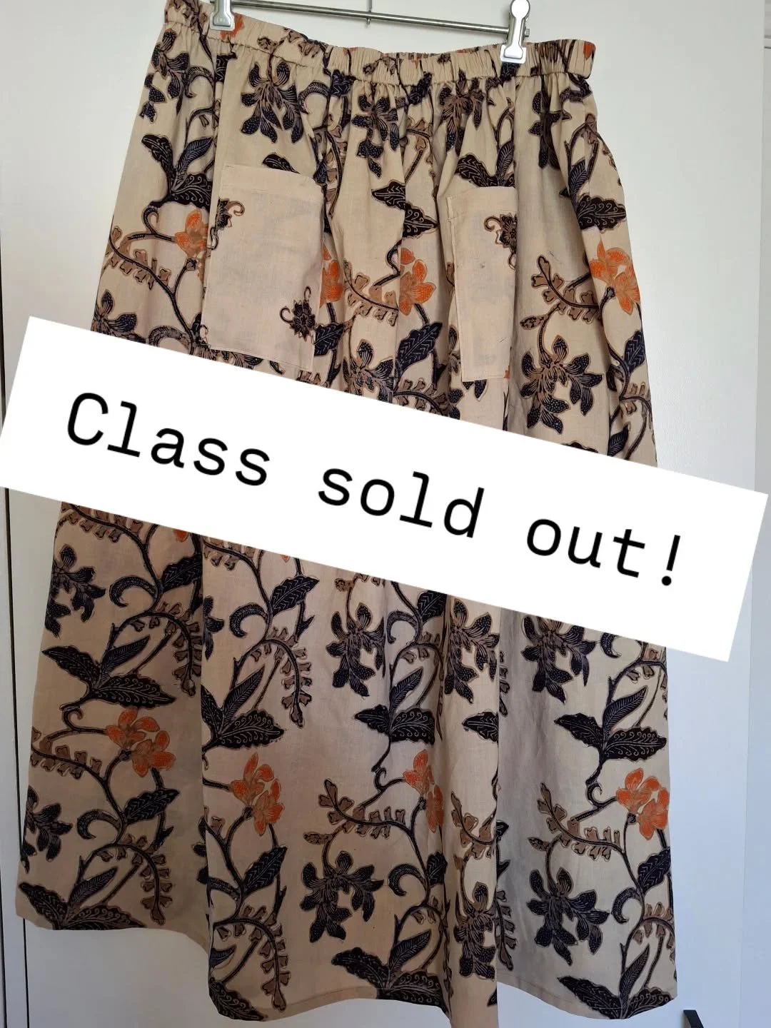 Our Elastic Waist Skirt class on Saturday 23rd May has sold out. I've limited spaces in this class to four so if you've missed out, let me know and we'll add you to the wait list and give you first dibs for when we run the class next. We can't take w