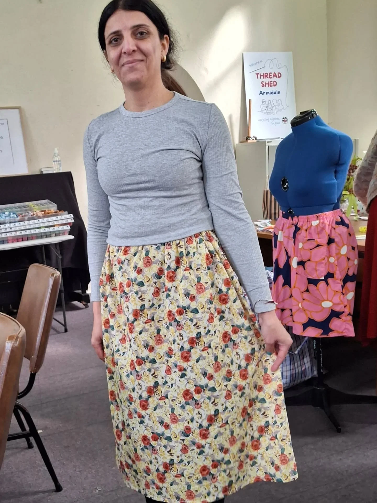 Just a few of the elastic waist skirts made at Thread Shed today, Thursday. We've been busy! This weekend, the morning class is sold out but if you need help or inspiration to mend your clothes, book into our afternoon Mending Together session. Book 