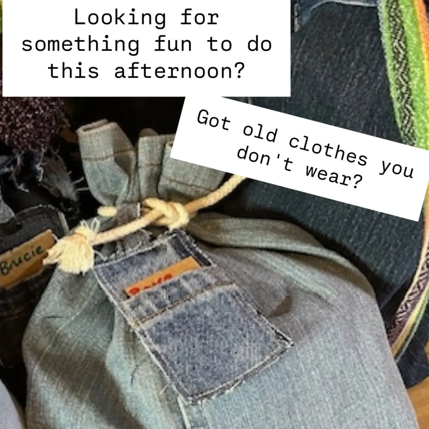 Three tickets left for our workshop this afternoon, led by our terrific volunteer Narelle. She's going to show us easy ways to turn your old, unworn clothes into gift bags that can be used over and over again, becoming part of the gift itself. Ticket