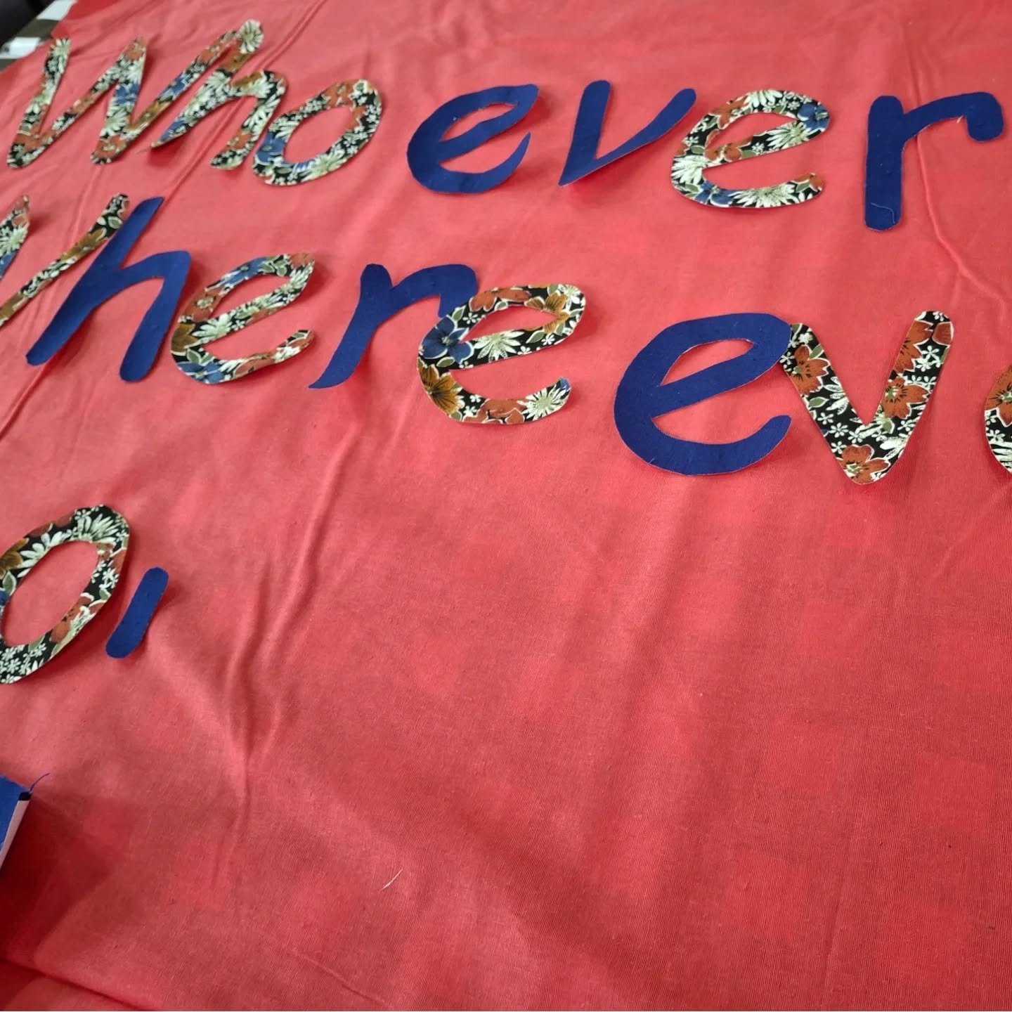 We're working on a fabric banner for the wall at Thread Shed. The fabulous Bezar @bezarhussein and Trudie @laffantrudie painstakingly ironed, traced, and cut out these letters last week. A few still to go, then they need to be stitched into place. Ca