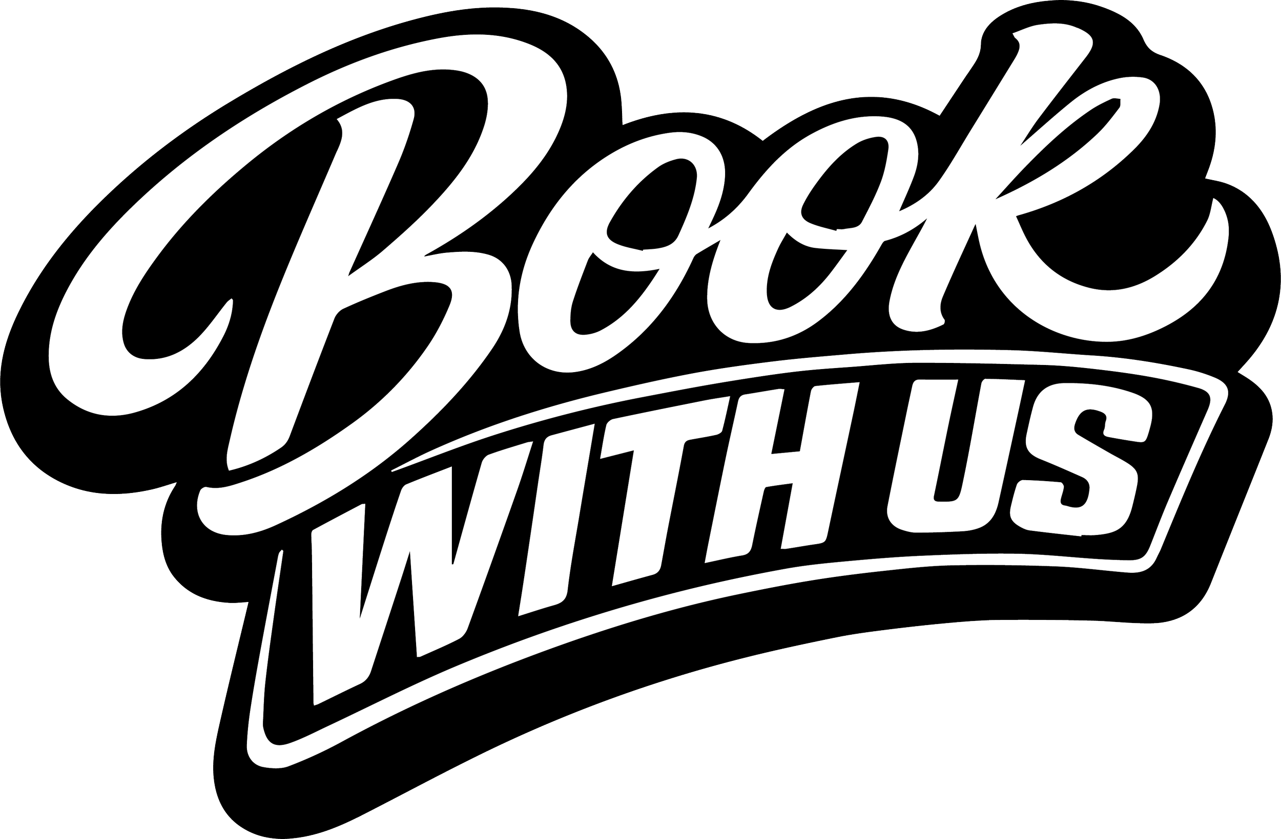 Black and white logo with the words "Boots With Us" in stylized, cursive and block lettering.