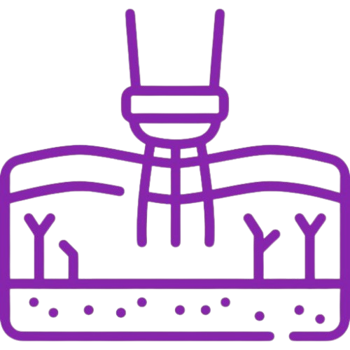 A neon-style illustration of a robot with a human-like face and two antennae, with arms raised and a large base below.