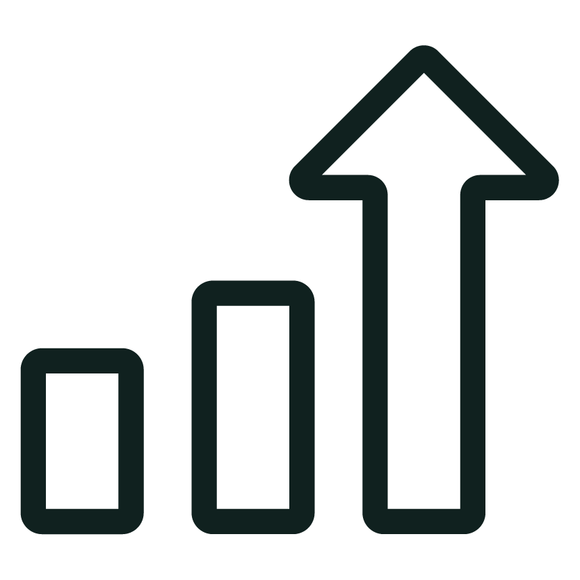 Bar graph with increasing bars and an upward arrow indicating growth or increase