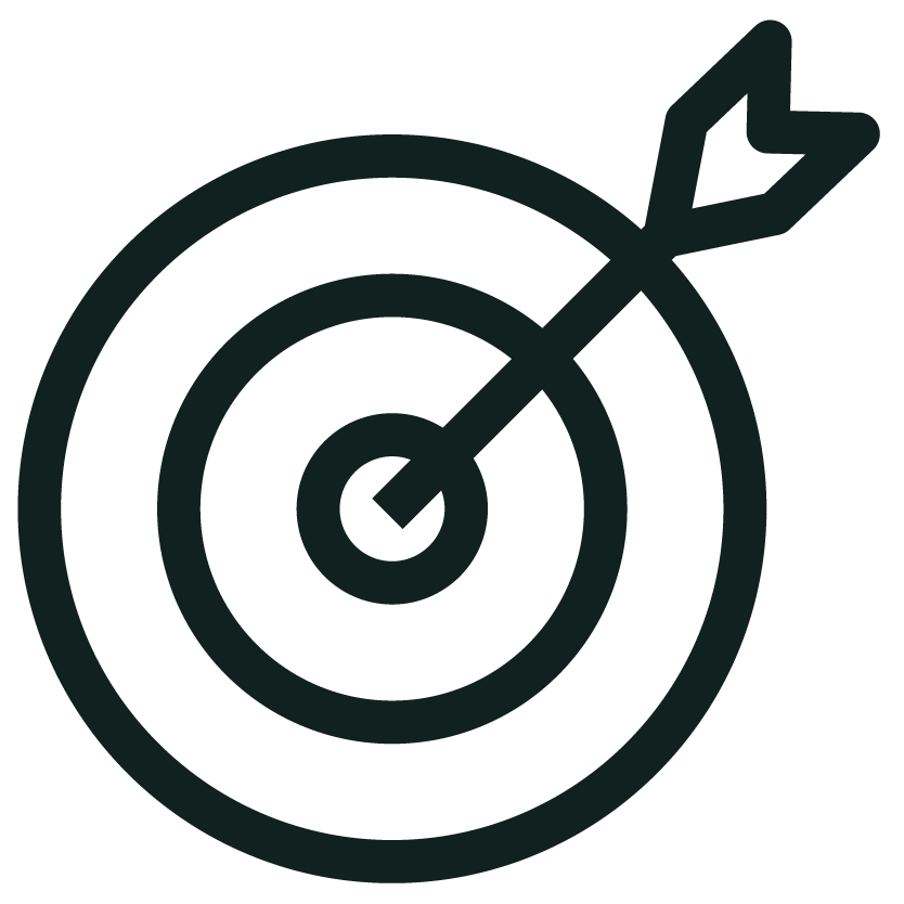 An icon of a target with concentric circles and an arrow hitting the bullseye.