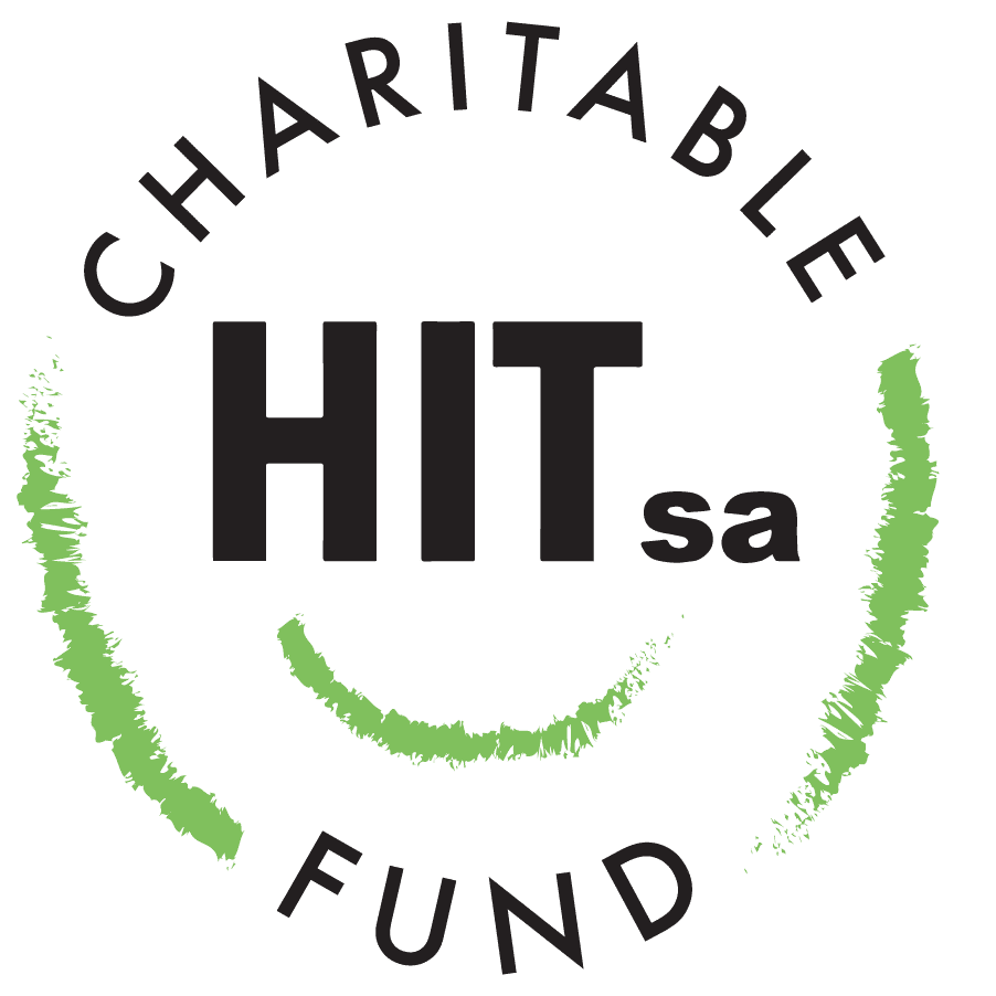 Logo of the Charitable HITsa Fund with black text and a green circular brush stroke surrounding the words 'Charitable' and 'Fund' in a circular pattern, and 'HIT' in bold letters in the center with a small 'sa' beside it.
