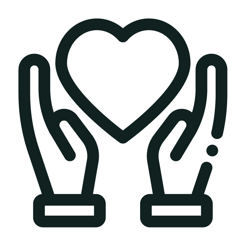 Two hands holding a heart with an exclamation mark on the right side.