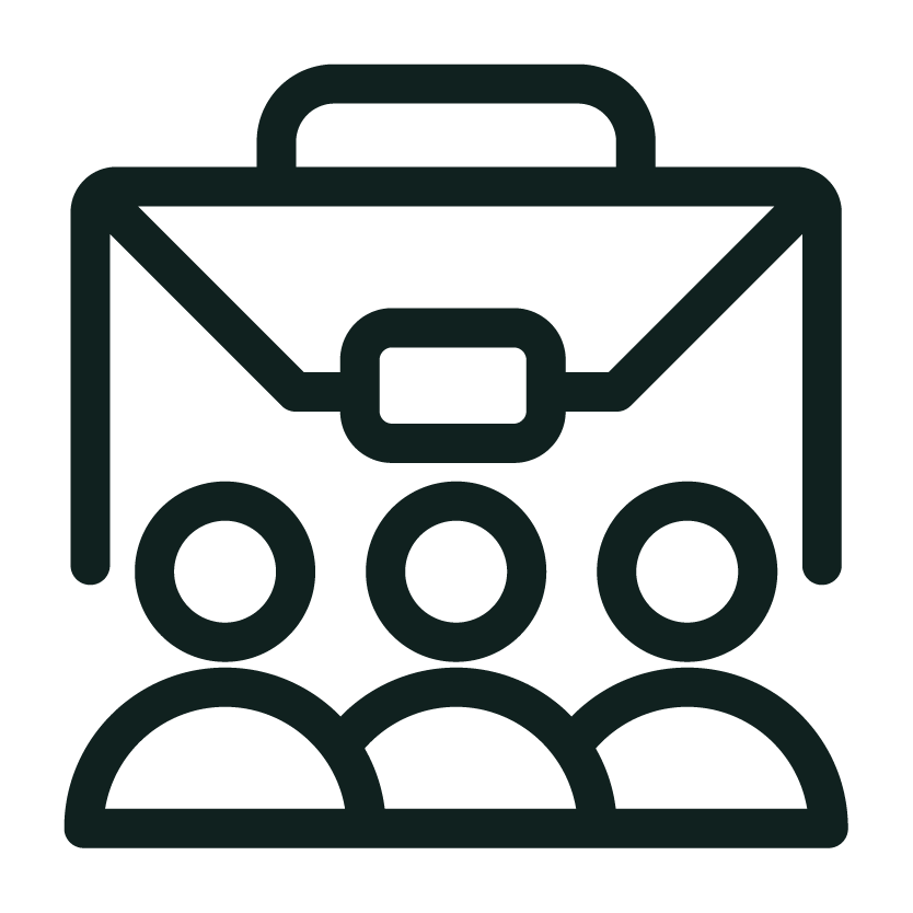 Icon of a briefcase with three people below it