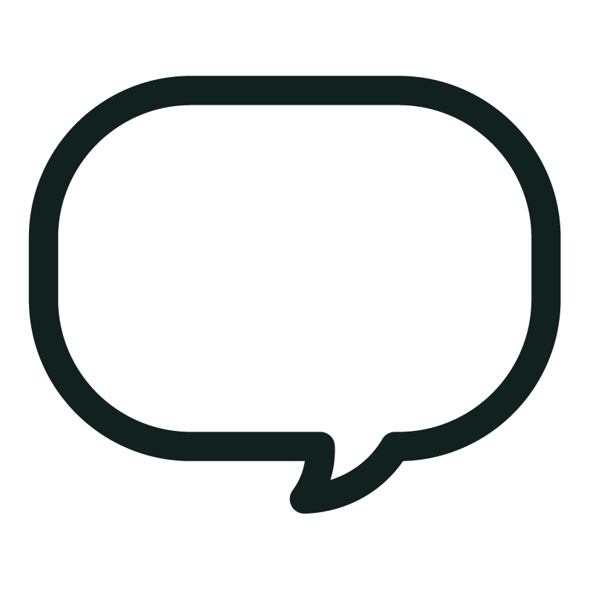 Empty speech bubble icon with a black outline on a white background.