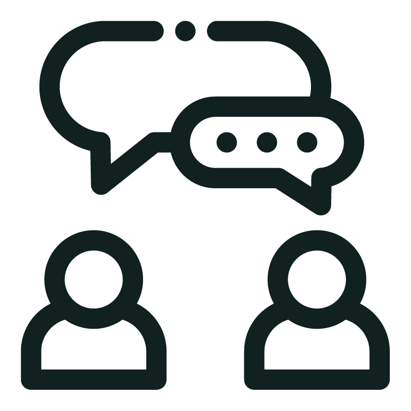 Two person icons with overlapping chat bubbles indicating conversation or communication.