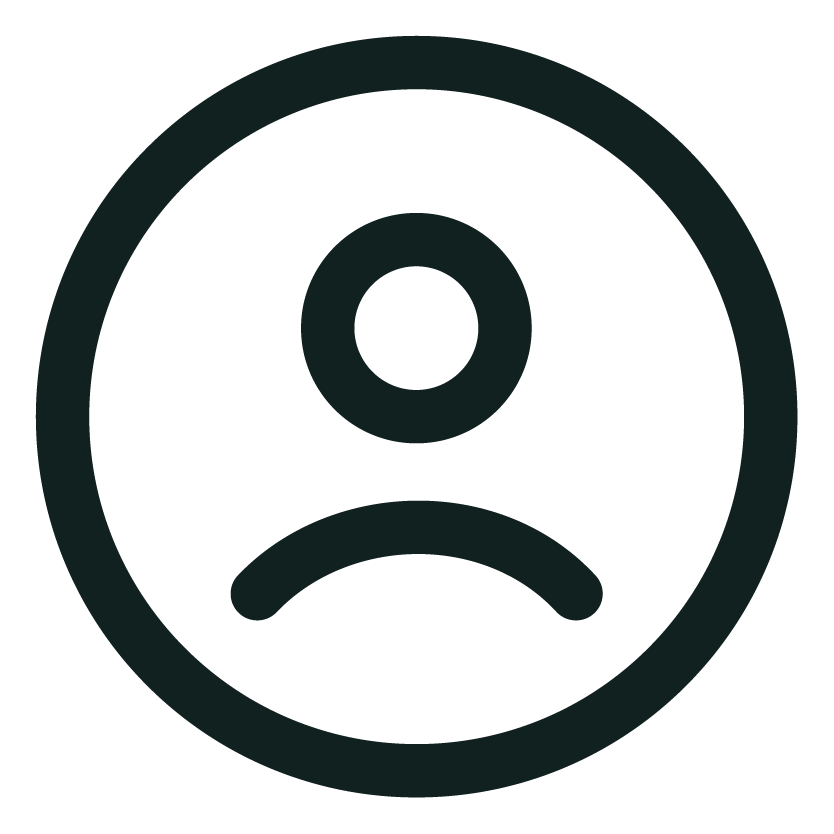 Icon of a sad face inside a circle, representing sadness or disappointment.