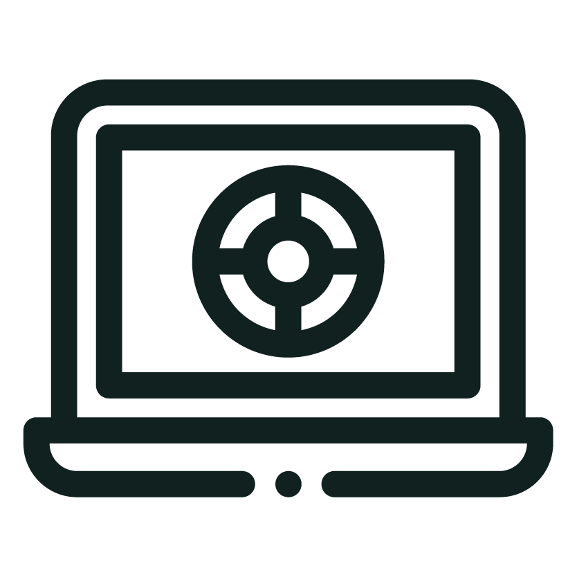 Icon of a laptop with a target symbol on the screen.