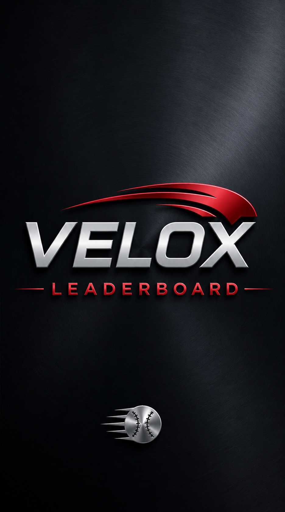A black background with a silver and red logo that reads 'VELOX LEADERBOARD' and features a stylized baseball with speed lines.