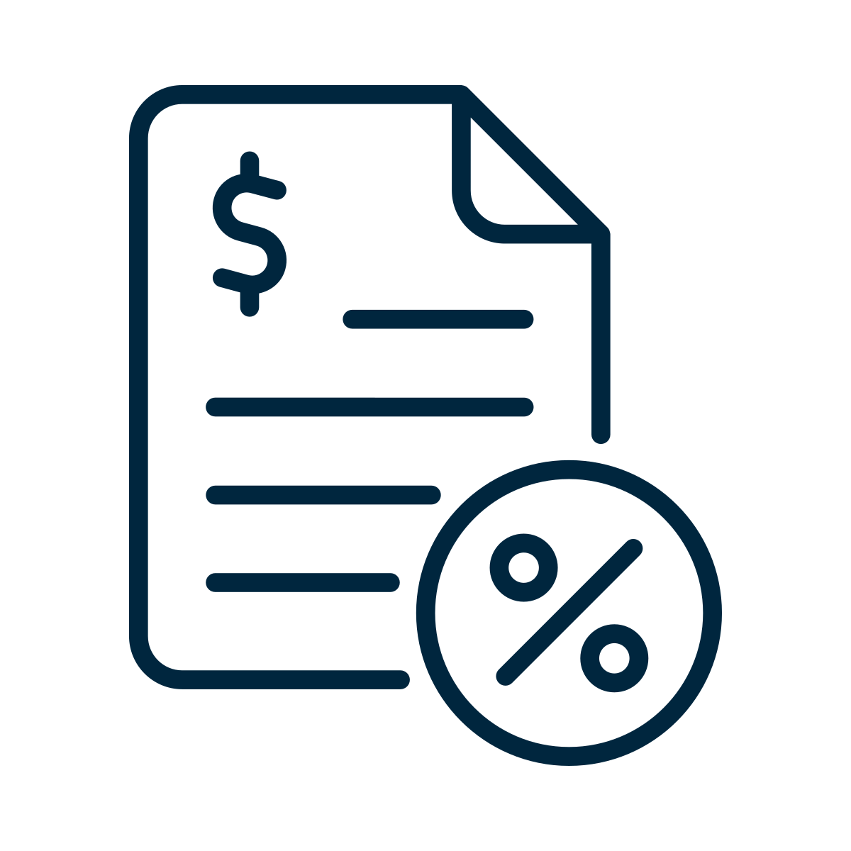 Icon of a document with a dollar sign and a percentage symbol, representing financial or billing information.