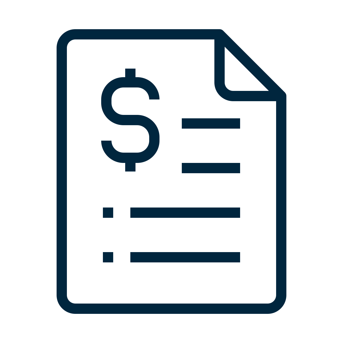 Icon of a bill with a dollar sign on it.