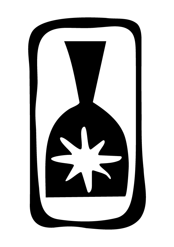 Line drawing of a vintage lighter with a starburst design on it.