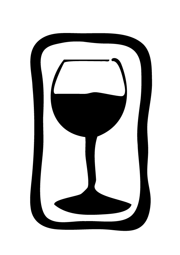 Outline of a wine glass on a black background.