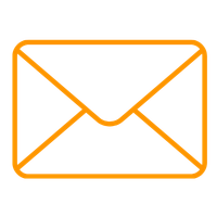Outline of an orange email envelope icon on a black background.
