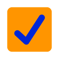 Orange square with a blue checkmark