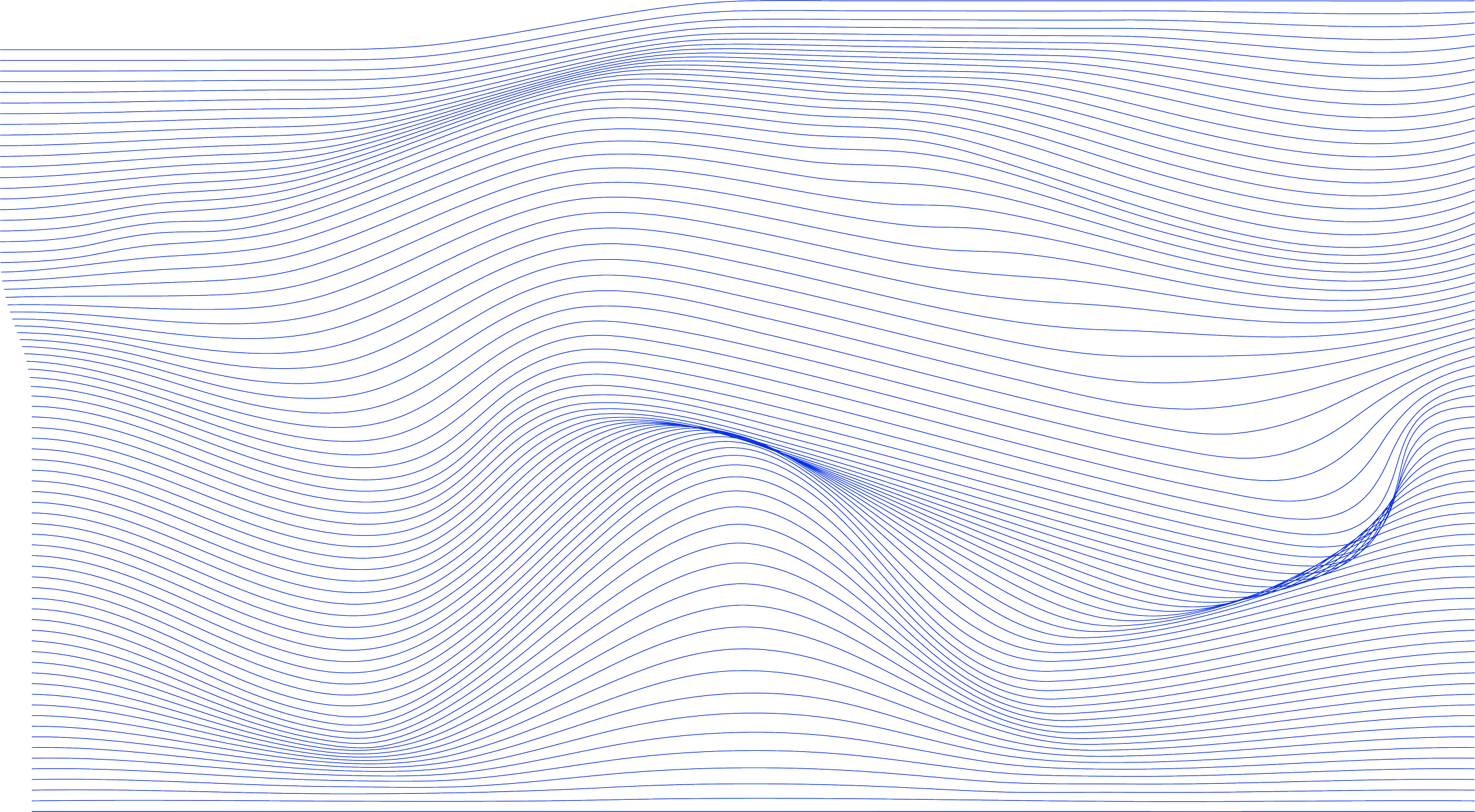 Abstract digital wave pattern with flowing white and blue lines on a black background.