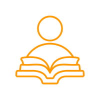 Outline of a person reading multiple books.