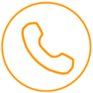 An orange phone icon inside a black circle