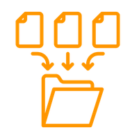 Icon of a folder with three arrows pointing toward it from above.