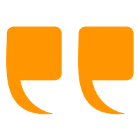 Two orange quotation marks on a black background.