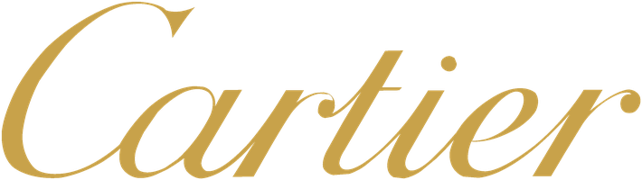 Golden Cartier logo in cursive font.