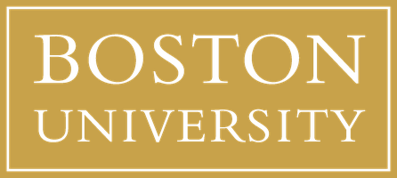 Gold-colored sign with the text 'BOSTON UNIVERSITY' in large uppercase letters